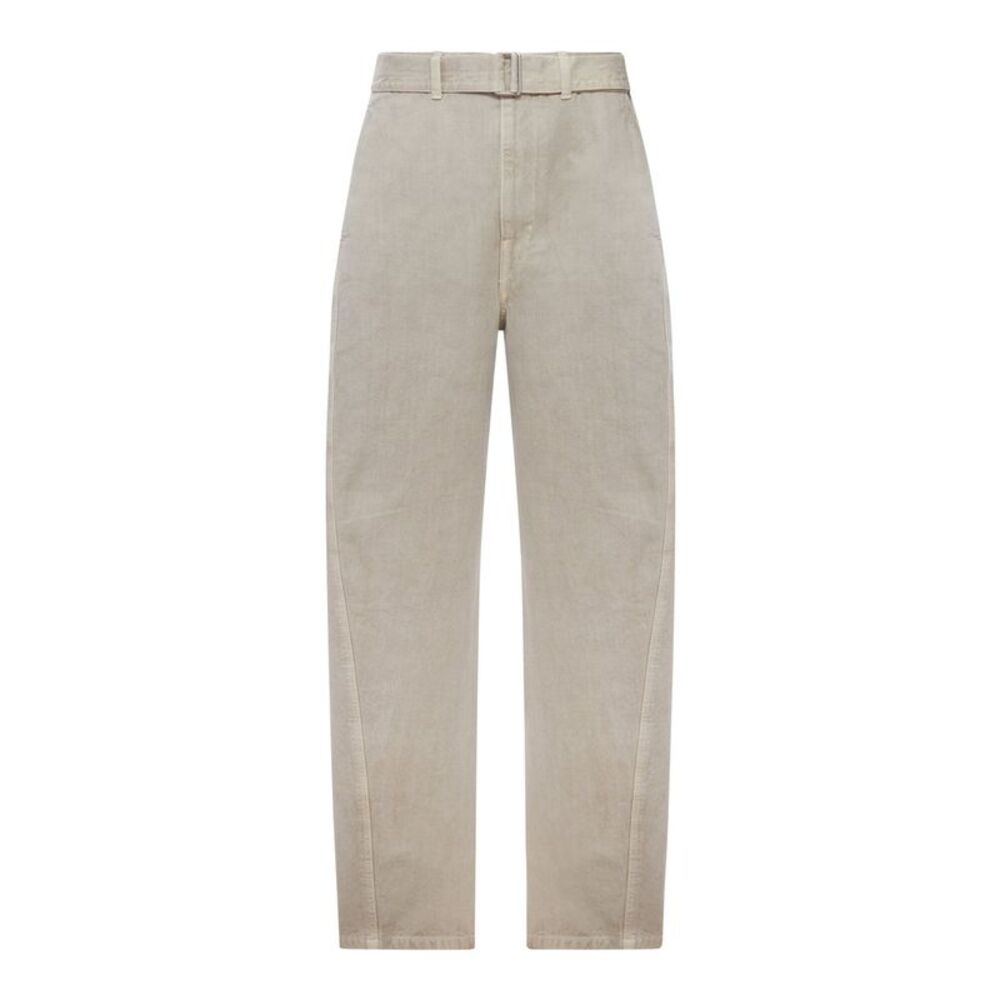 Lemaire Men Twisted Cotton Twill Trousers With Belt